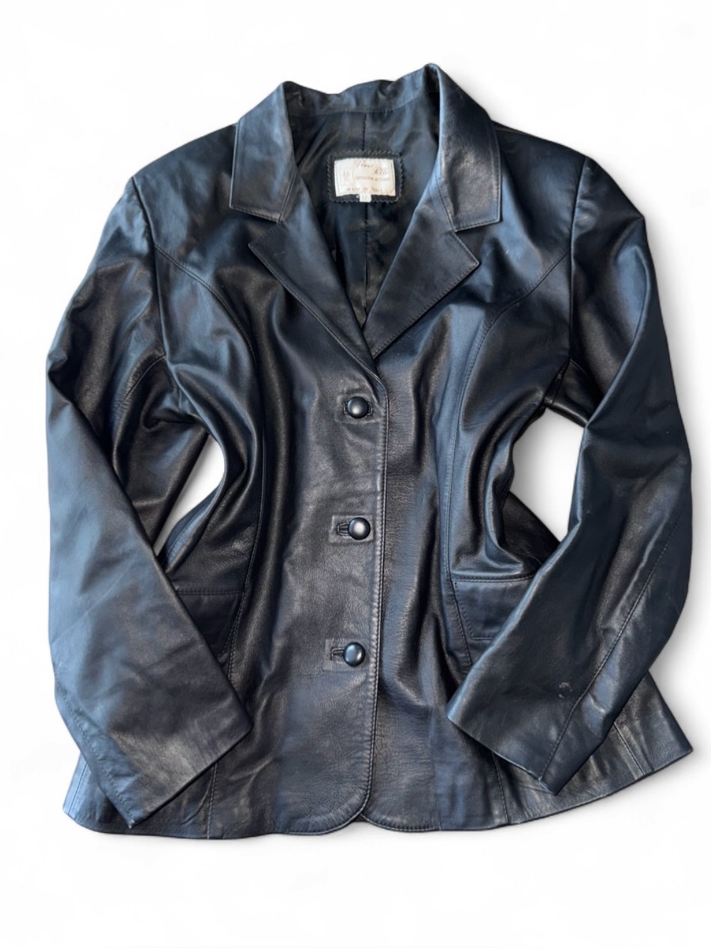 Classic Vintage Black Vera Pelle Women's Blazer Jacket Sz Medium Made In Italy